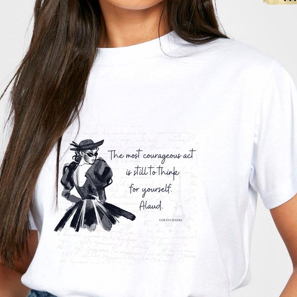 Coco Chanel Quote Think for Yourself Empowering T-Shirt - Sarcastic Clever Top - Timeless Style Attitude - Unique Design for Confident Women