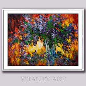 Bouquet of Lilacs Against the Light / Instant Print Digital Print from Original Painting / Contemporary Art Flowers France Wall Art Gift