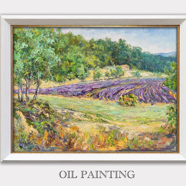 Oil On Canvas, Provence, Lavender Plein Air Painting on Canvas France Landscape Original Art, Modern Art, France Wall Art, Textured Art Gift