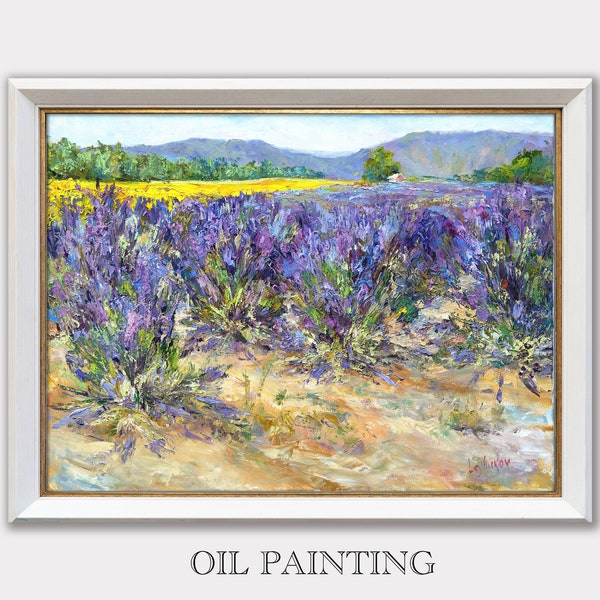 Lavender and Sunflowers Plein Air Painting on Canvas France Landscape Provence Original Art, Modern Art, France Wall Art, Textured Art Gift