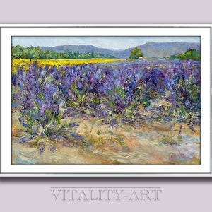 Frankreich Landschaft Provence Lavendel und Sonnenblumen / Sofort print Digitaldruck vom Original Gemälde / moderne Kunst Frankreich Wand Kunst Geschenk