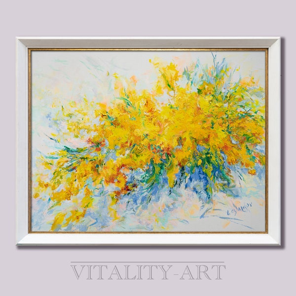 Digital Download- Mimosa- Author Print From An Original Oil On Canvas Painting- Gift For Friend -Acacia Flower Art  Wall Decor Living Room