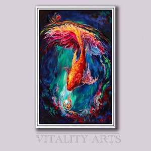 Goldfish, Koi Fish, Printable Original Painting, Digital Download, Colorful Wall Art, Figurative Decor Abstract Decor  Wall Art Gift Wedding