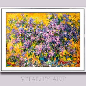 Lilac On A Yellow Background | Floral Painting | Printable Wall Art | Farmhouse Decor | Flower Field | Rustic Home Decor | Digital Download