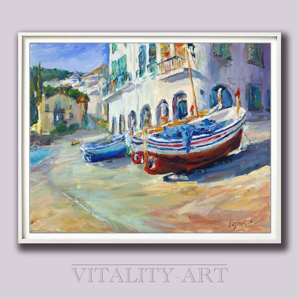 Calella de Palafrugell/ Author's Print From An Original Oil Canvas Painting  In Old Fisherman's Village on the Mediterranean Sea Wall Gift