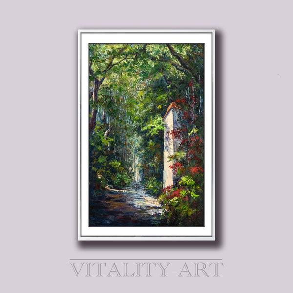 Chemin dans la forêt / Impression de l'auteur à partir d'une peinture originale à l'huile sur toile dans les Pyrénées / Giclée Forest Landscape Wall Gift for a Friend