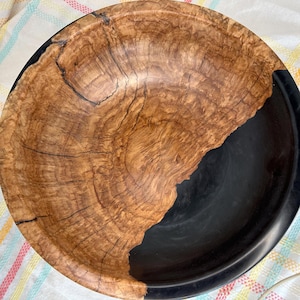 Handcrafted Red Maple Burl Bowl: Black Resin Inlay Centerpiece