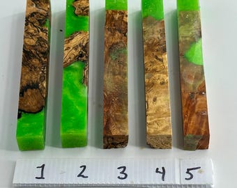 Pen blanks- Stabilized Wood Burl with green Mica resin
