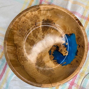Maple Burl Bowl: Handcrafted Wood Bowl with Blue Inlay