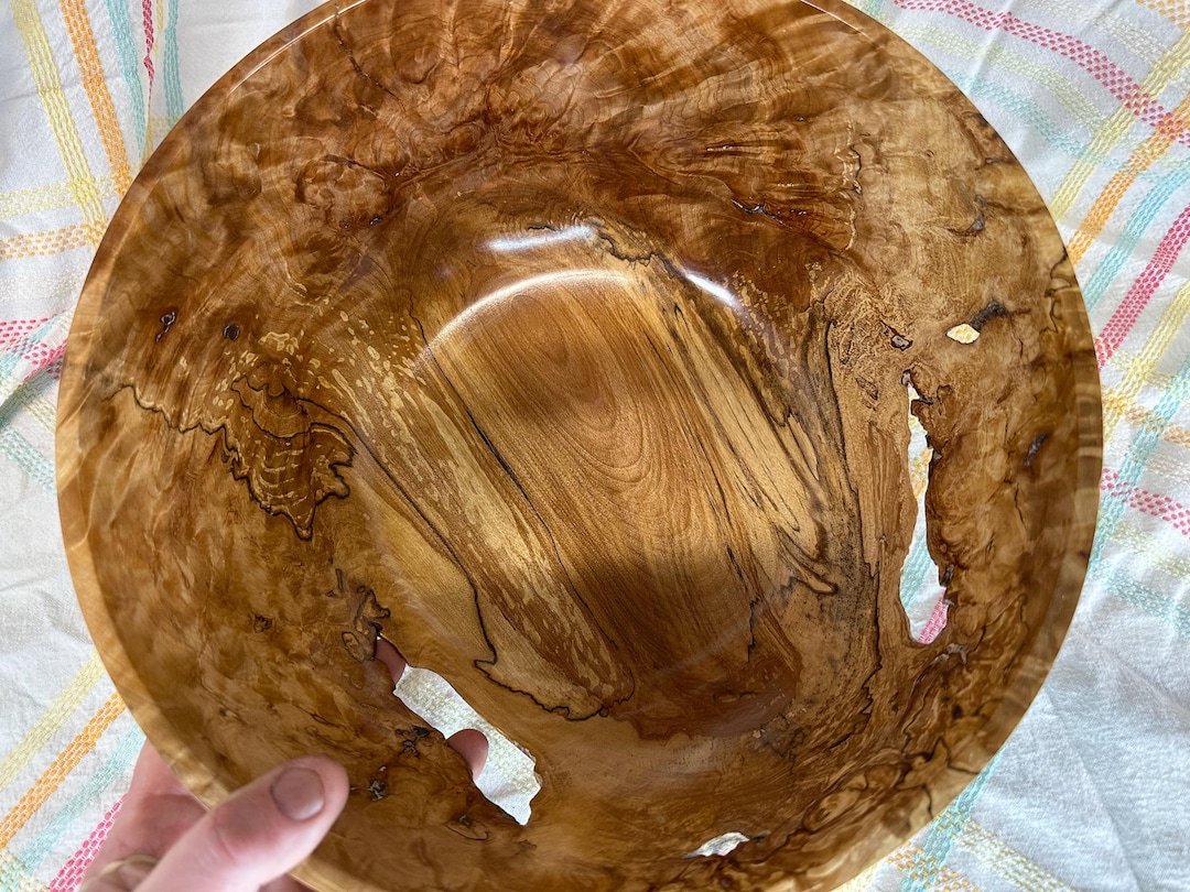 Large Spalted Beach Burl - Rustic Wood Grain Bowl, Handcrafted Glossy ...