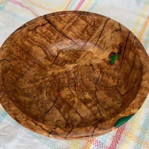 Red Maple Burl Bowl: Handcrafted Wood Bowl with Green Resin Inlay