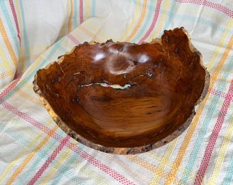 Handcrafted Cherry Burl Wood Bowl: Natural Edge Home Decor