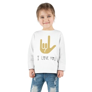 Camiseta de manga larga para niños pequeños con lenguaje de señas I Love You