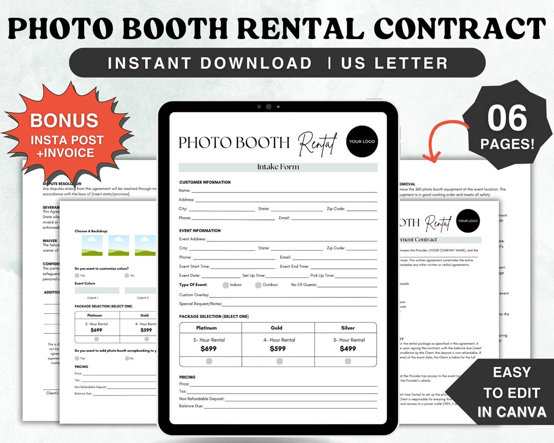 Photo Booth Contract Editable Photo Booth Rental Contract Etsy