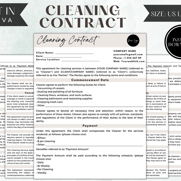 Commercial Cleaning Contract Etsy