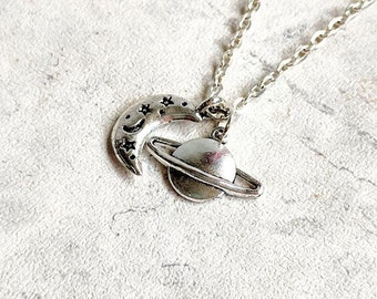 Love You Moon and Saturn Necklace, Moon Saturn Earrings, Folk, Seven, Swifit, Moon Saturn Necklace, Taylor Necklace, Friendship Necklace
