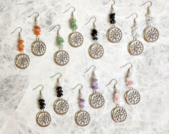 Sun Moon Earrings, Gemstone Crystal Healing Earrings, Sun Crystal Necklace, Celestial Earrings, Festival Earrings, Celestial Necklace
