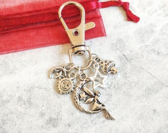 Whimsical Cluster Zip Charm, Fairy Keychain, Mushroom, Celestial, Moon, Star, Sun, Whimsy Bag Clip, Backpack Charm, Fairies Gift