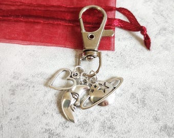 Love You to the Moon and to Saturn Zip Charm, Backpack Bag Charm, Zipper Pull, Clip, School Bag, Saturn Keychain, Seven, Moon Keyring