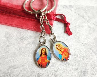 Virgin Mary and Jesus Keychain, Double Sided, Our Lady, Sacred Heart, Rosary, Miraculous Medal, Mary Magdalene, Religious, Guadalupe