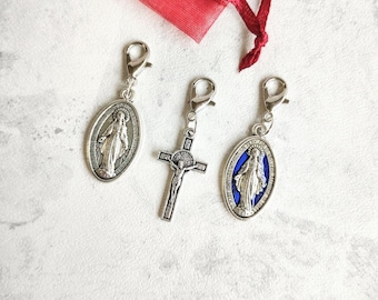 Virgin Mary Zip Charms, Crucifix Cross, Our Lady, Bag Clips, Rosary, Miraculous Medal, Mary Magdalene, Religious, Guadalupe, Jesus Keychain