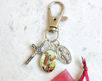 Saint Michael Clip Charm, Crucifix, Miraculous Medal, Virgin Mary, Backpack Clip, Catholic, Mary Magdalene, Guadalupe, Archangel, Protection