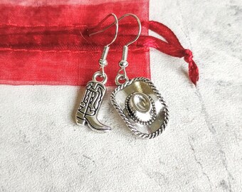 Cowboy Like Me Inspired Earrings, Cowboy Necklace Set, Cowboy Earrings, Boot, Hat, Cowgirl, Country Western, Cowboy Friendship Necklaces