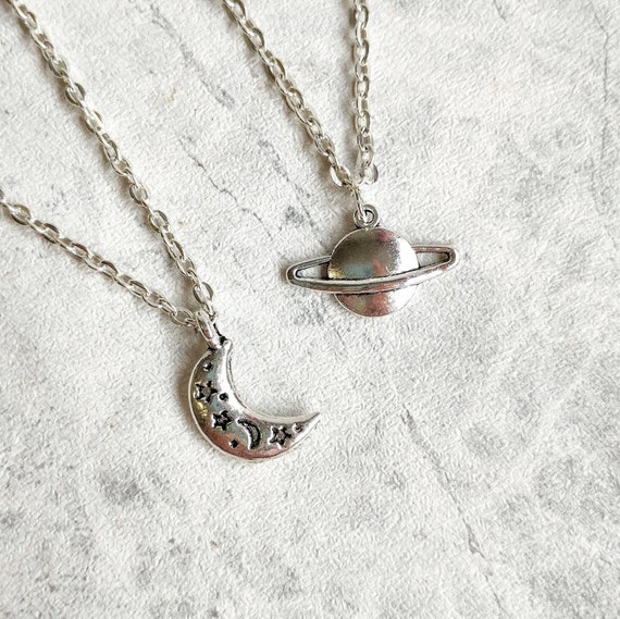 Love You to the Moon and to Saturn Necklaces, Taylor Necklace, Saturn Earrings, Seven, BFF Necklace, Friendship Necklaces, Moon Necklace