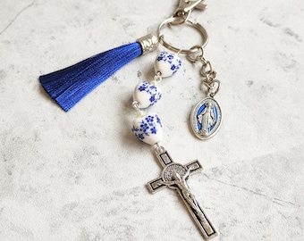 Virgin Mary Keychain, Crucifix Cross, Three Hail Mary, Bag Charm, Our Lady, Rosary, Miraculous Medal, Magdalene, Guadalupe, Jesus, Chaplet