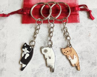 Cat Keychain, Pussy Cat, Kitty Keyring, Cat Gift, Cat Lover, Tuxedo Cat, Ginger Cat, White Cat, Enamel Keychain, Cute, Toe Beans, Paws