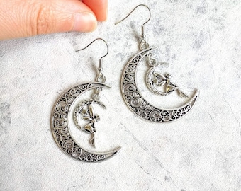 Mond Feen Ohrringe, Engel Halskette, Mond, himmlisch, wunderlich, Fairycore, Fee Grunge, ätherisch, witchy, Gothic Schmuck, Weihnachtsgeschenk