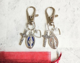 Virgin Mary Crucifix Clip Charms, Jesus Keychain, Our Lady, Blessed, Rosary, Miraculous Medal, Backpack, Catholic, Mary Magdalene, Guadalupe
