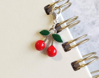 Cherry Bag Charm, Zip Charm, Diary Charm, Stitch Marker, Knitting, Crochet, Shoe Lace Clip, Journal Charm, Bag Clip, Cherry Keychain