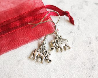 Elephant Earrings, Animal Jewelery, Bronze Elephant, Silver Elephant, Quirky Earrings, Dangle, Ethnic, Yoga, Cute