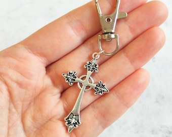 Gothic Cross Clip Charm, Jesus Christ, Cross Keychain, Religious, Backpack Zipper Pull, Catholic, Mary Magdalene, Christian Gift