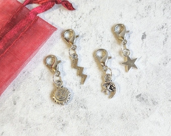 Celestial Bag Charm Set, Mini Zip Charm, Diary Charm, Shoe Clip, Journal Charm, Moon Clip, Sun, Star, Keychain, Purse Charm, Jewellery Charm