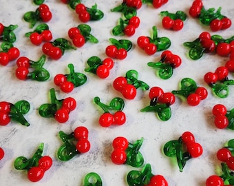 Glass Cherry Charms, Lampwork, Murano Glass, Cherry Beads, Jewellery Making Findings, Crafting, Earrings, Necklace, Fruit