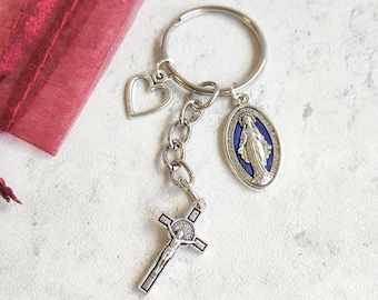 Virgin Mary Keychain, Crucifix Cross, Bag Charm, Our Lady, Rosary, Miraculous Medal, Mary Magdalene, Religious, Guadalupe, Jesus God, Bible