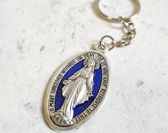 Virgin Mary Keychain Large, Our Lady, Blessed, Rosary, Miraculous Medal, Catholic, Magdalene, Religious, Guadalupe, Jesus, Keyring, Bag Clip