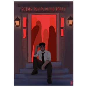 Going postal at the party A4 James Marriott poster