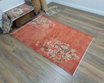 Red Area Rug, Turkish Area Rug, Modern Area Rug, Anatolian Rug, Floor Rug, Accent Rug, Bohemian Area Rug, Red Rug, Area Rug, 3.9 x 5.9 Ft