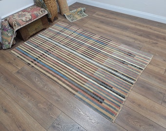 Hand Knotted Rug, Handwoven Rug, Entry Rug, Hallway Rug, Saloon Rug, Area Rug, Bohemian Rug, Turkish Area Rug, Modern Area Rug, 4.4 x 6.7 Ft