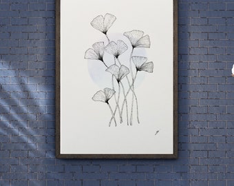 Floral drawing, colors, gradient, bouquet, illustration, formats A6, A5, A4 and A3, handmade to order, unique