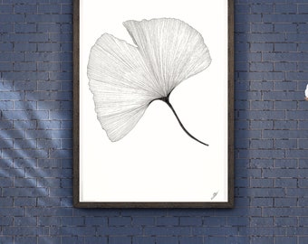 Unique handmade floral drawing on order, illustration, ginko, liner, sizes A6, A5, A4 and A3