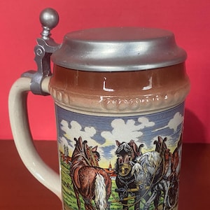 Beer Stein with Tin Lid - Wild West scene