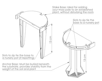 D-Shaped Moss Pole Spare Base - Modular Plant Support