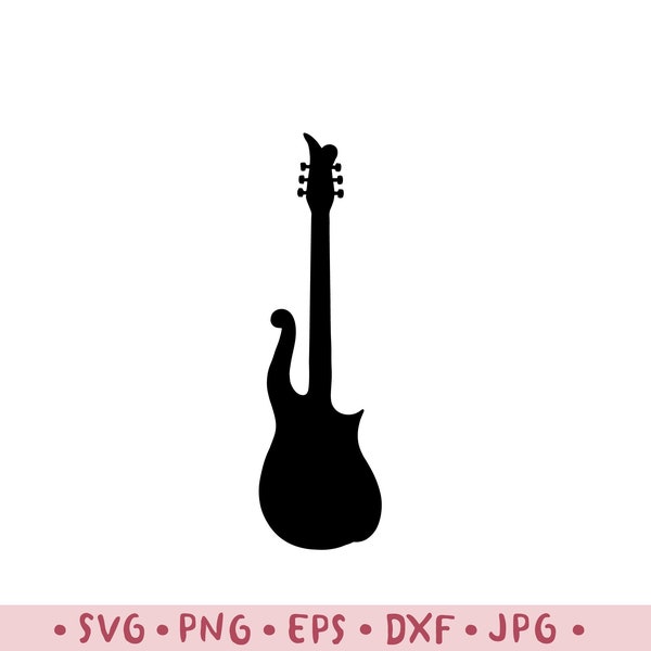 Guitare Celebrity Prince Cloud en silhouette noire coupe fichiers svg/eps, dxf, svg/fichiers pour cricut/fichiers svg