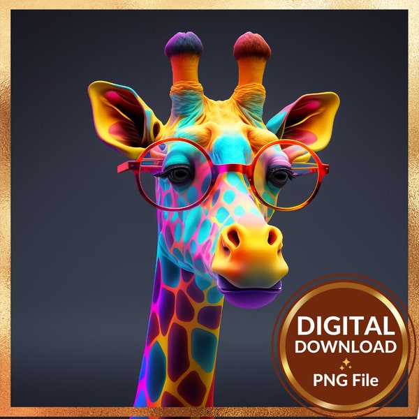 3D Style - Giraffe with glasses - Digital download - Printable - PNG File