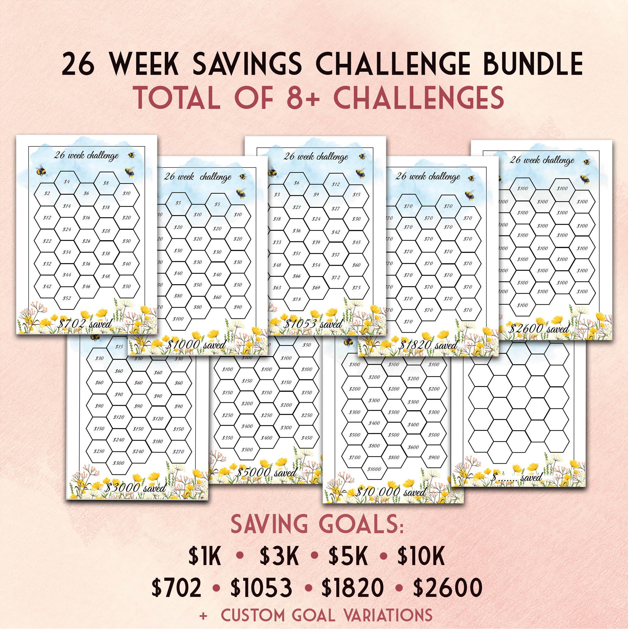 26 Week Savings Challenge PDF Printable Savings Plan 26 Paycheck ...