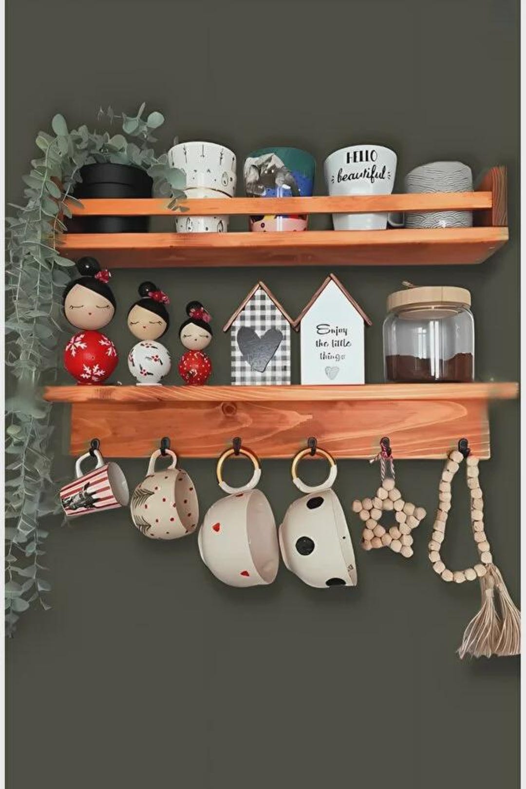 Cofffe Corner Rack Wooden Coffee Corner Shelf Set, Wall Mounted Mug Rack, Farmhouse Decor ...